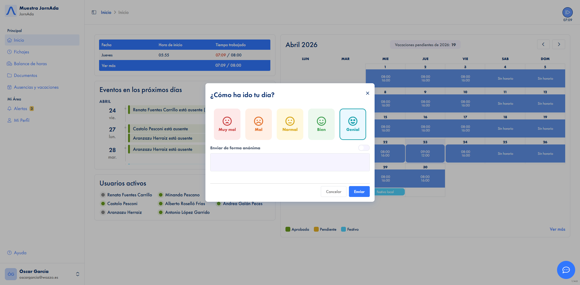 Suite de RRHH con calendario y gestion de ausencias