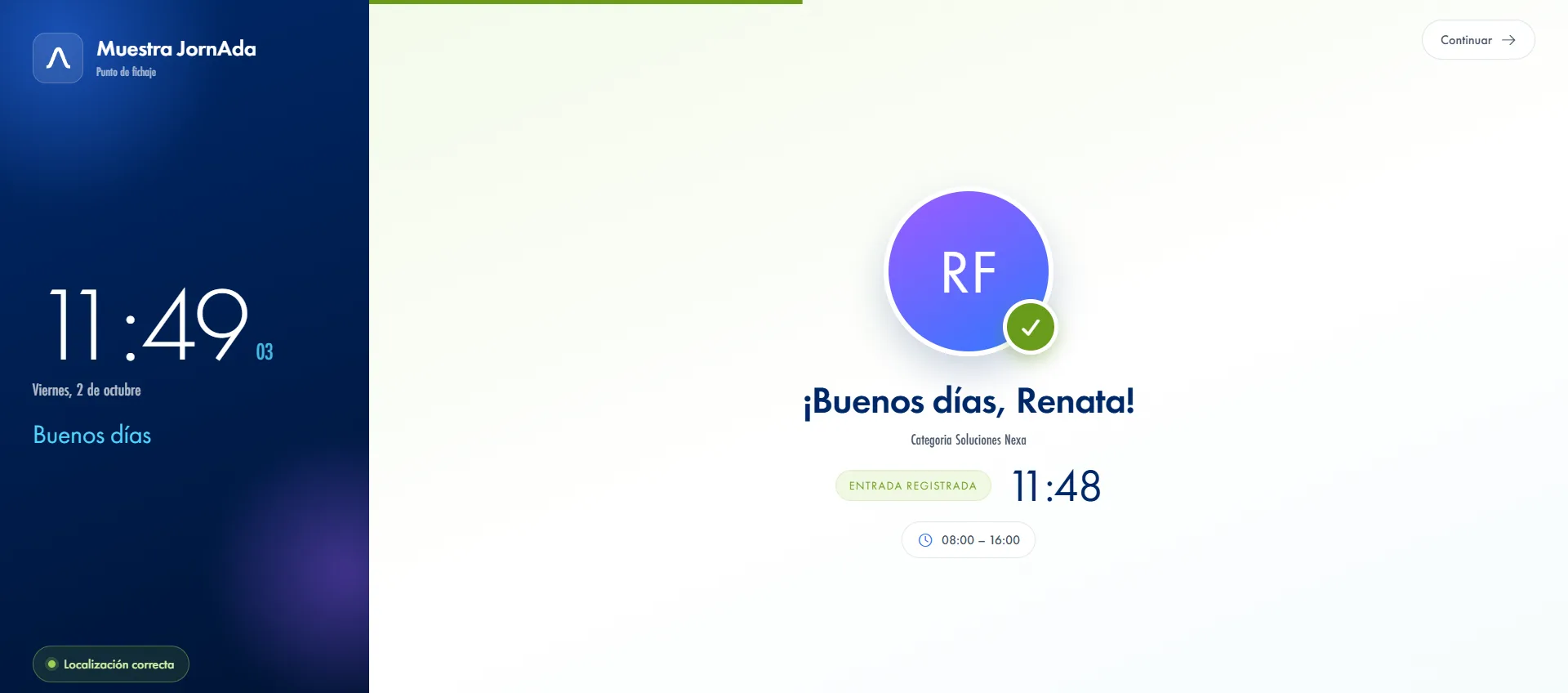 Modo kiosko para fichaje centralizado