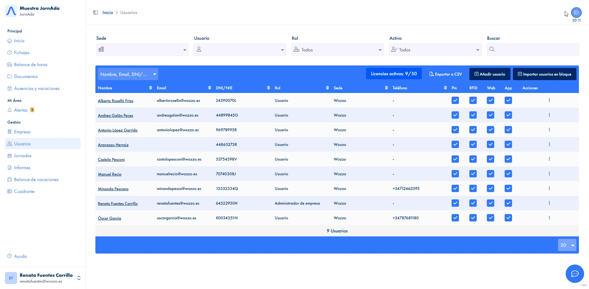 Software de control horario y fichaje para registro de jornada