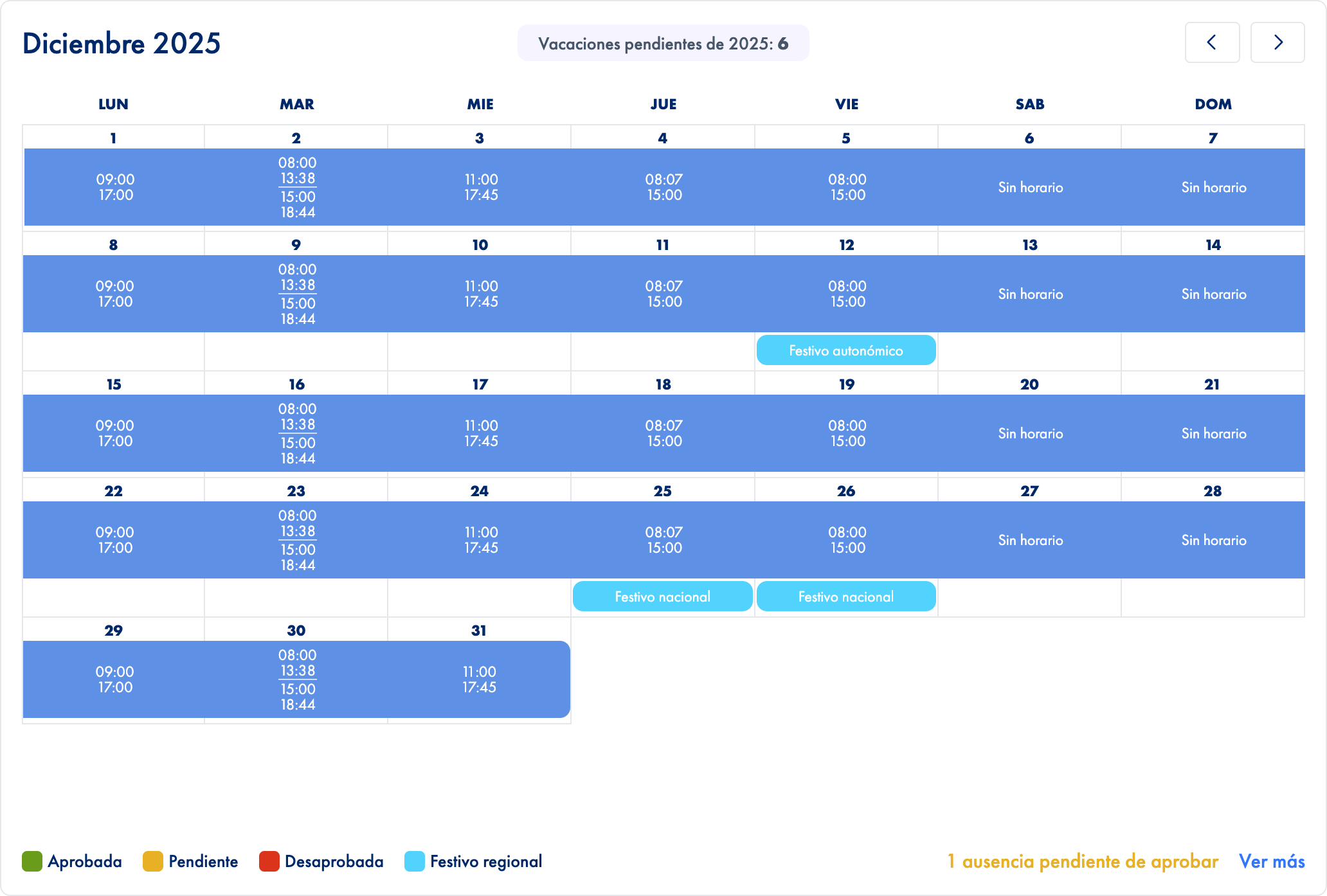 Calendario avanzado de turnos y planificación